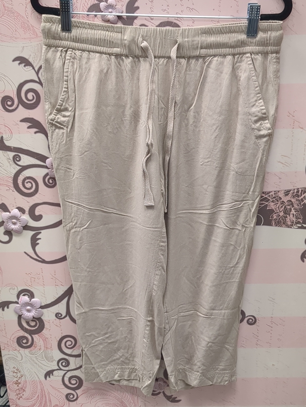 intro. Light Beige Drawstring Casual Women's Pants